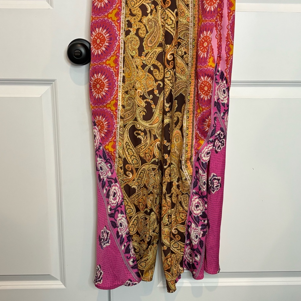 Free People Miranda Paisley Scarf Print Halter Wide Crop Leg Jumpsuit M - Picture 6 of 14